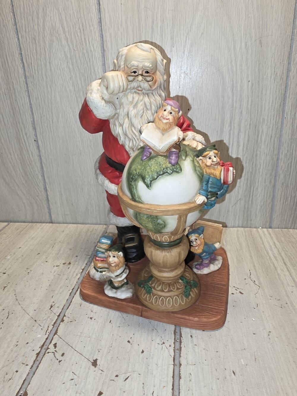 Vtg Santa Around The World Elves Looking At Globe Christmas Holiday Festive